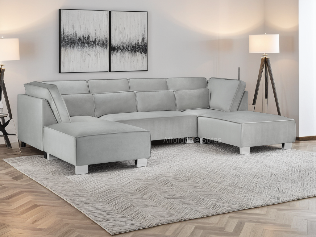 Sloane u shape sofa Silver, plush velvet